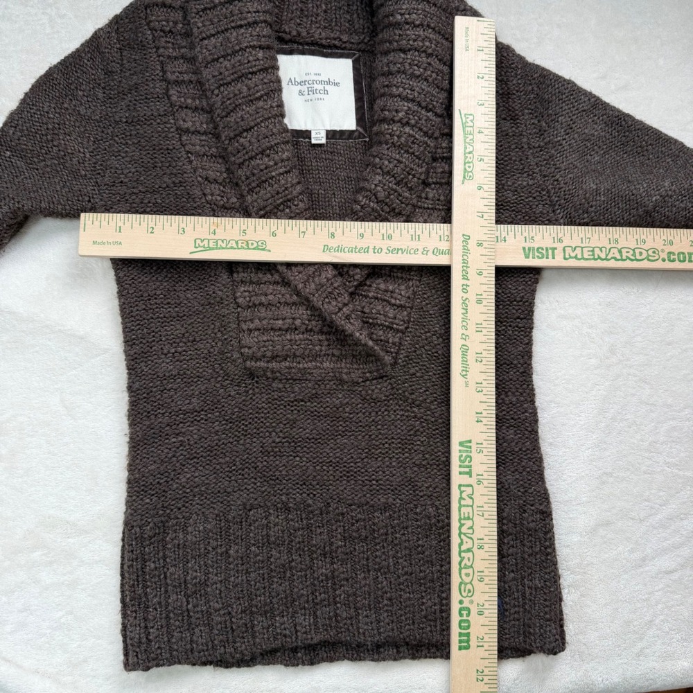 Abercrombie & Fitch Y2K XS Brown Wool Blend Shawl Collar Chunky Knit Sweater - Picture 3 of 6